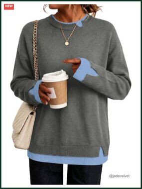 LOMON Womens Sweater Faux Layered Crew Neck Pullover Long Sleeve